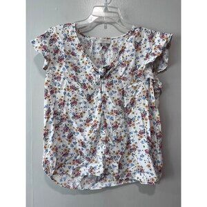 Floral Print‎ LOFT Outlet Women’s Short Sleeve Blouse Top With Ruffle Sleeves